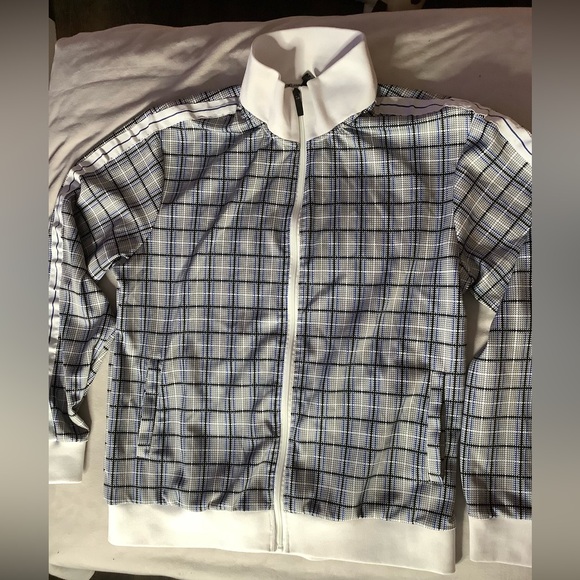 Jian Wang plaid full zip blue and white track jacket Men’s xLarge - Picture 1 of 6